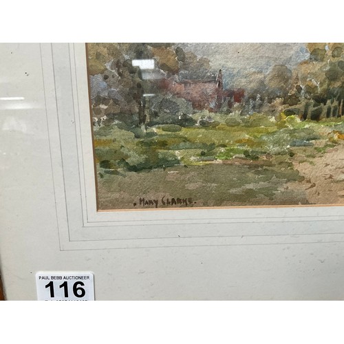 116 - VINTAGE FRAMED WATERCOLOUR SIGNED MARY CLARKE 24” x 19”