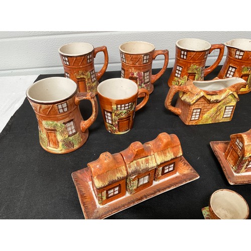 126 - BOX OF PRYCE KENSINGTON COTTAGE WARE CHIN TO INCLUDE TANKARDS,CREUTS,JUGS ETC