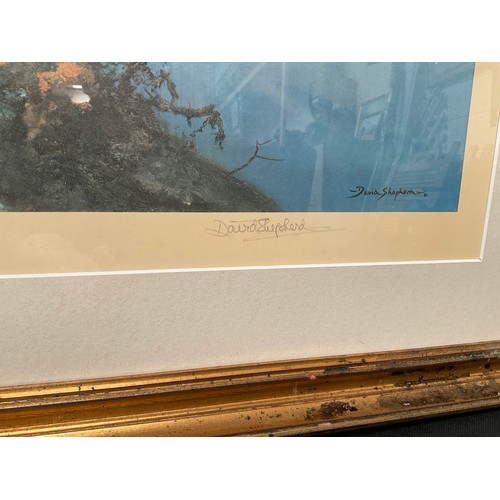 134 - DAVID SHEPHERD FRAMED PRINT,PENCIL SIGNATURE TO MARGIN - INVENTING OF THE ELEPHANT 41” x 27”