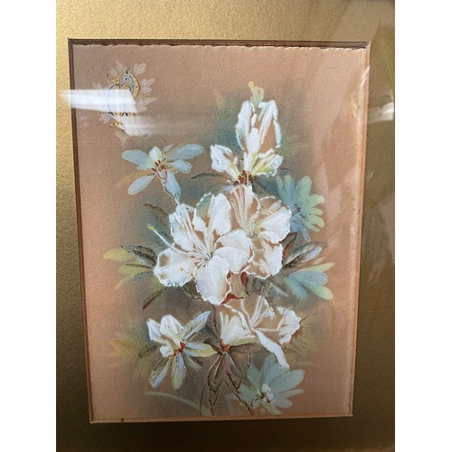 137 - PAIR OF GILT FRAMED FLORAL WATERCOLOURS 10” x 9” PAIR OF GILT FRAMED PRINTS 9” x 9”