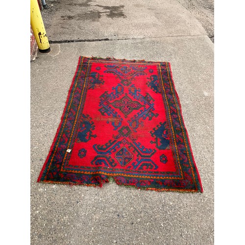 159 - VINTAGE RED MULTI PATTERNED WOVEN CARPET 78” x 53”