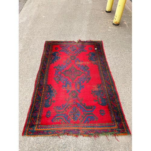 159 - VINTAGE RED MULTI PATTERNED WOVEN CARPET 78” x 53”