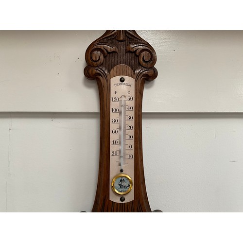 198 - VINTAGE CARVED OAK WALL BAROMETER H29”