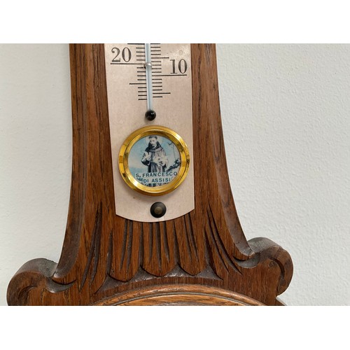 198 - VINTAGE CARVED OAK WALL BAROMETER H29”