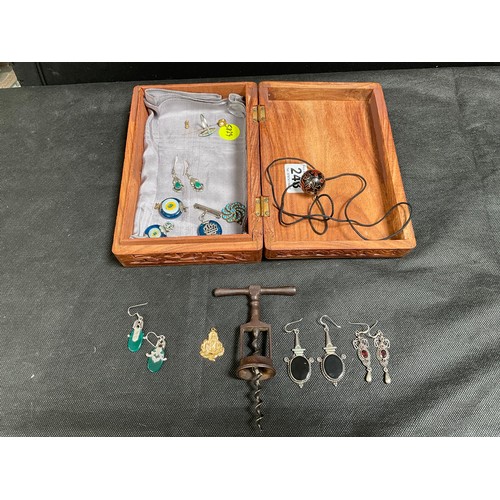 243 - JEWELLERY BOX AND SILVER EAR RINGS ETC