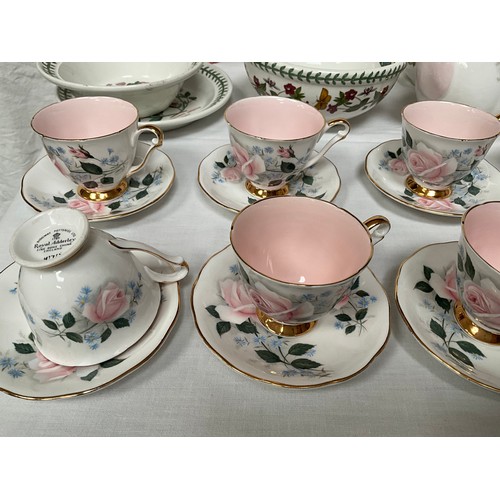 5 - TWO BOXES OF VICTORIAN AND LATER CHINA TEA SETS ETC TO INCLUDE COALPORT, PORTMEIRION, ROYAL ALBERT E... 