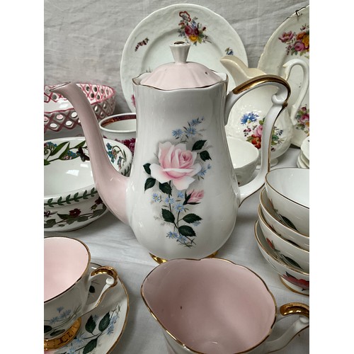 5 - TWO BOXES OF VICTORIAN AND LATER CHINA TEA SETS ETC TO INCLUDE COALPORT, PORTMEIRION, ROYAL ALBERT E... 