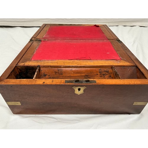 6 - VICTORIAN MAHOGANY BRASS BOUND WRITING BOX WITH FITTED INTERIOR H6”W12”D9”