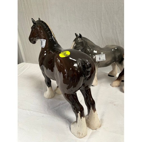 8 - BESWICK SHIRE HORSE ,ROYAL DOULTON BROWN MARE,UNMARKED GREY SHIRE HORSE AND PONY