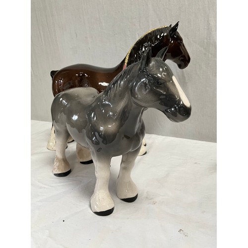 8 - BESWICK SHIRE HORSE ,ROYAL DOULTON BROWN MARE,UNMARKED GREY SHIRE HORSE AND PONY