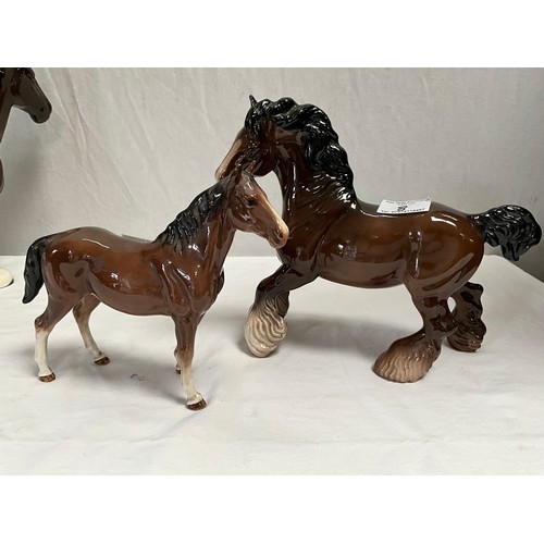 8 - BESWICK SHIRE HORSE ,ROYAL DOULTON BROWN MARE,UNMARKED GREY SHIRE HORSE AND PONY