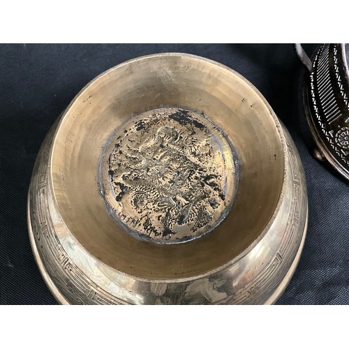 10 - INDIAN BRASS BOWL AND SILVER PLATED STAND