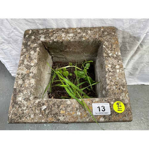 13 - TALL CONCRETE AND SLATE GARDEN PLANTER 
H19” 11”SQUARE