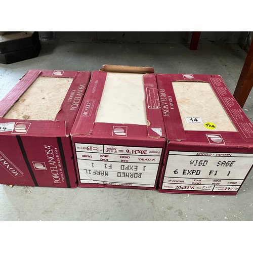 14 - 3 BOXES OF CERAMIC FLOOR TILES 12” x 8”