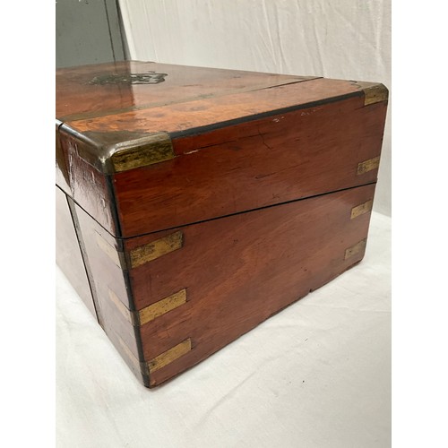 16 - VICTORIAN WALNUT BRASS BOUND WRITING BOX WITH FITTED INTERIOR A/F H7” W20”D10”