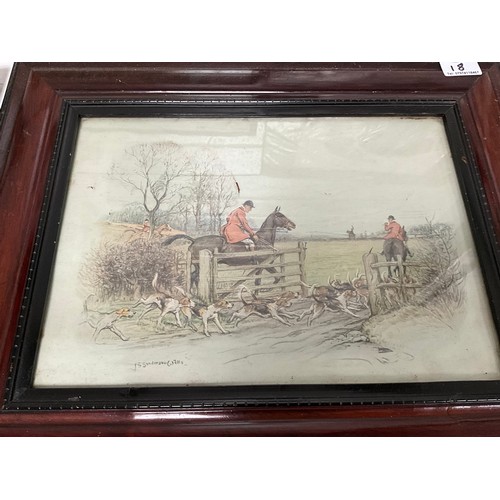 18 - 3 FRAMED HUNTING SCENE PICTURES AND 2 SHEEP DOG PICTURES