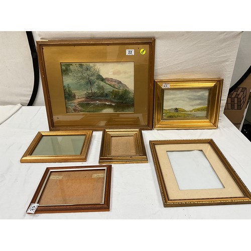 22 - FRAMED OILS ON BOARD ,FRAMED WATERCOLOUR AND VARIOUS PICTURE FRAMES