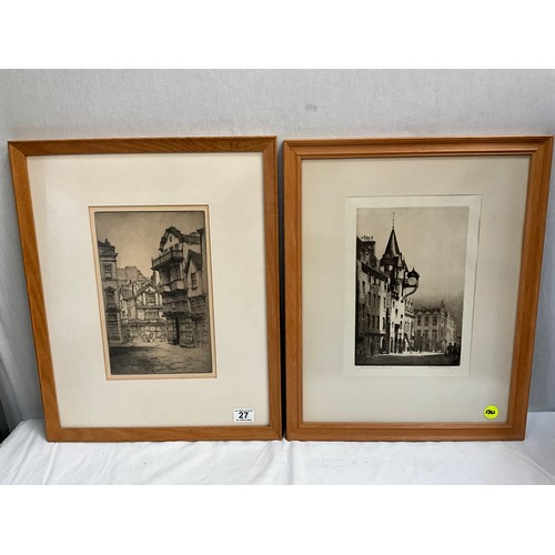 27 - **LOT WITHDRAWN BY VENDOR **PAIR OF STREET SCENE PICTURES , EDINBURGH AND EXETER 21” x 17”