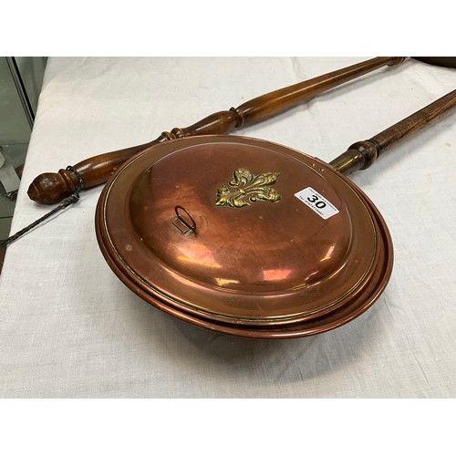 30 - TWO COPPER WARMING PANS