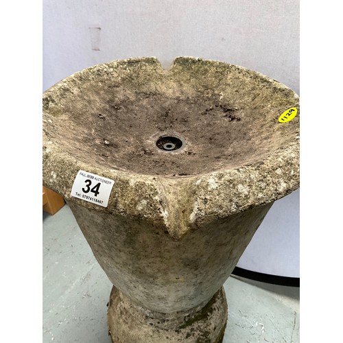 34 - FIBRE GLASS FAUX CONCRETE GARDEN WATER FEATURE H28” DIA16”