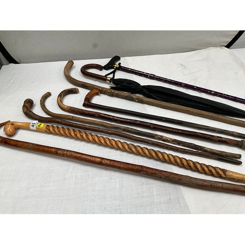 45 - COLLECTION OF WALKING STICKS AND VINTAGE UMBRELLAS