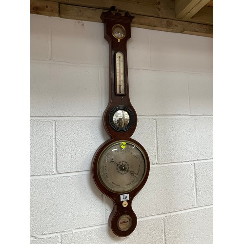 49 - VICTORIAN MAHOGANY INLAID WALL BAROMETER A/F H38”