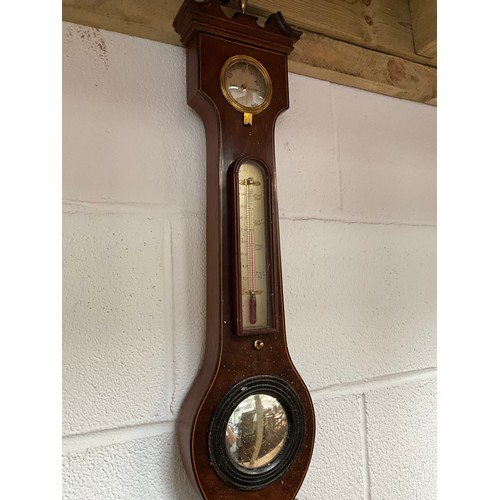 49 - VICTORIAN MAHOGANY INLAID WALL BAROMETER A/F H38”