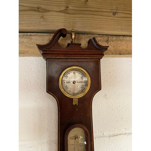 49 - VICTORIAN MAHOGANY INLAID WALL BAROMETER A/F H38”