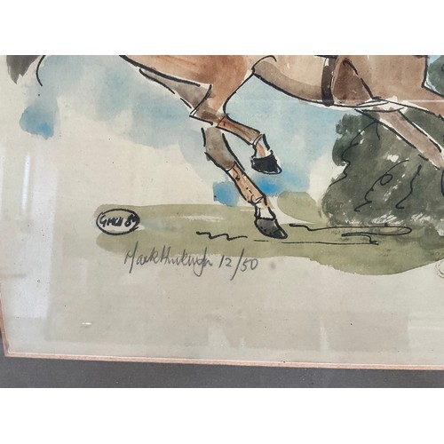 59 - FRAMED HORSE RACING LIMITED EDITION 12 OF 50   WATERCOLOUR PICTURE SIGNED MARK HUNTINGTON - “ASK AND... 