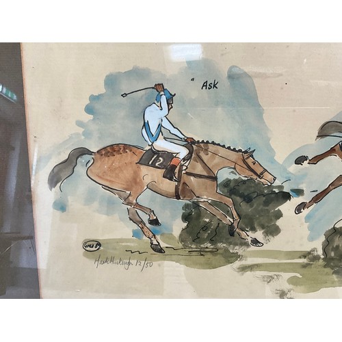 59 - FRAMED HORSE RACING LIMITED EDITION 12 OF 50   WATERCOLOUR PICTURE SIGNED MARK HUNTINGTON - “ASK AND... 