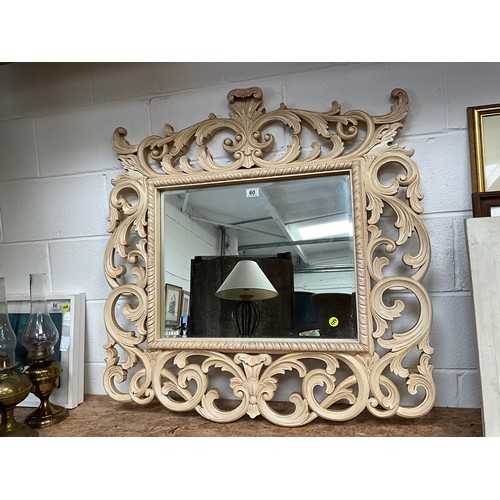 60 - REPRODUCTION WALL MIRROR IN DECORATIVE CREAM FRAME OF LARGE PROPORTIONS 39” x 39”