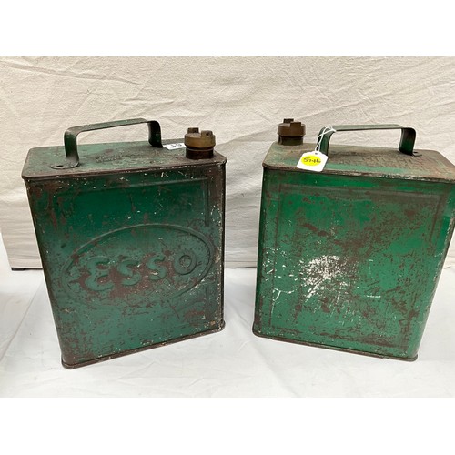 61 - TWO VINTAGE ESSO PETROL CANS WITH BRASS TOPS