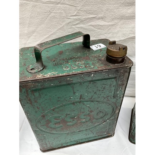 61 - TWO VINTAGE ESSO PETROL CANS WITH BRASS TOPS