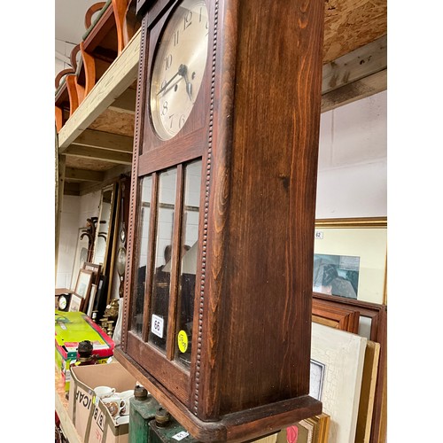 66 - VINTAGE OAK CASED WALL CLOCK WITH KEY AND PENDULUM H33” W13” D7”