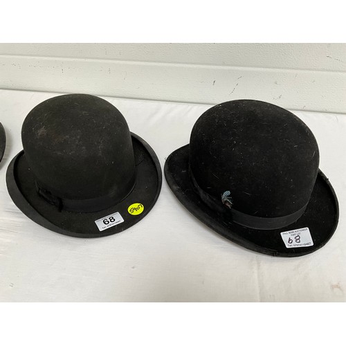 68 - 3 VINTAGE BOWLER HATS A/F