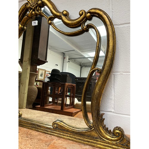 70 - REPRODUCTION GILT FRAMED VICTORIAN STYLE OVERMANTLE WALL MIRROR 43” x 33”