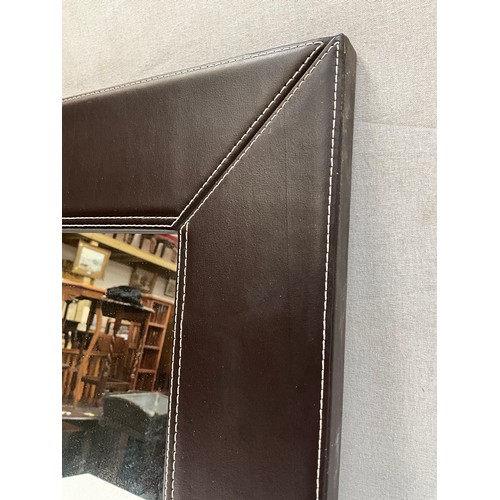 77 - MODERN LEATHER FRAMED WALL MIRROR 37” x 27”