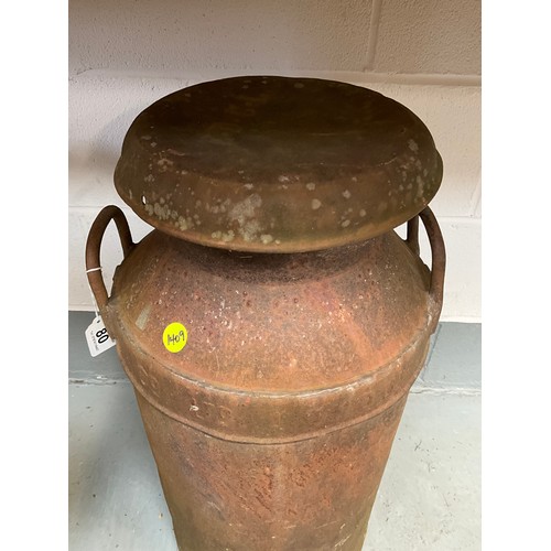 80 - VINTAGE METAL MILK CHURN COMPLETE WITH TOP 
H29”