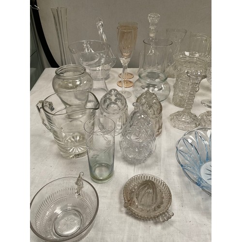 84 - TWO BOXES OF GLASSWARE TO INCLUDE VASES, BOWLS, JUGS ETC