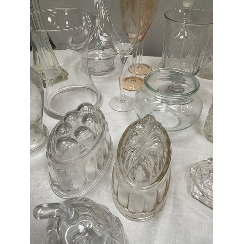 84 - TWO BOXES OF GLASSWARE TO INCLUDE VASES, BOWLS, JUGS ETC