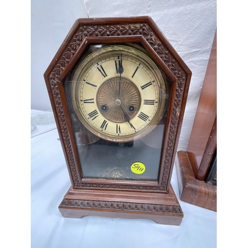 88 - 3 EDWARDIAN MANTLE CLOCKS ALL WITH PENDULUMS  A/F