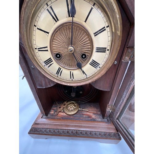 88 - 3 EDWARDIAN MANTLE CLOCKS ALL WITH PENDULUMS  A/F