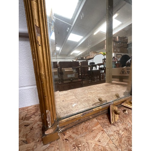 105 - EARLY VICTORIAN GILT FRAMED OVERMANTLE WALL MIRROR A/F 40” x 22”