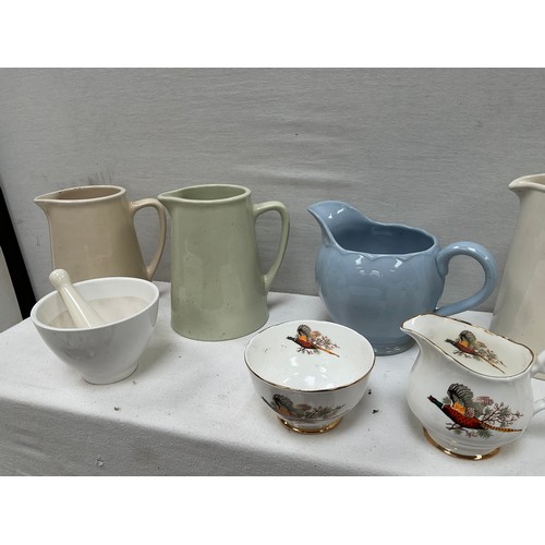 136 - 2 BOXES OF CHINA TO INCLUDE JUGS,JARDINERES ETC