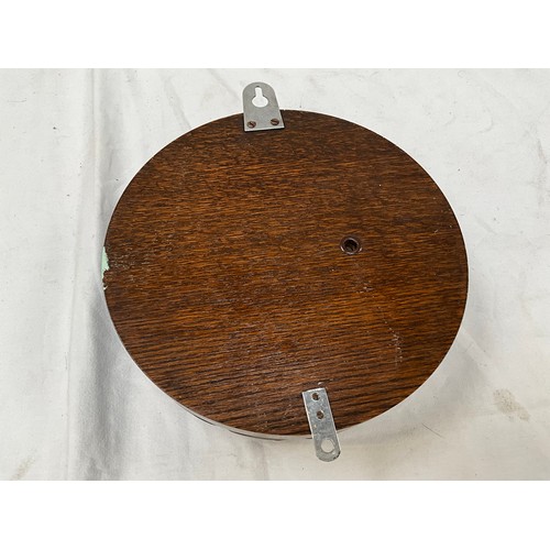 151 - VINTAGE CARVED OAK CIRCULAR WALL BAROMETER  DIA 8”