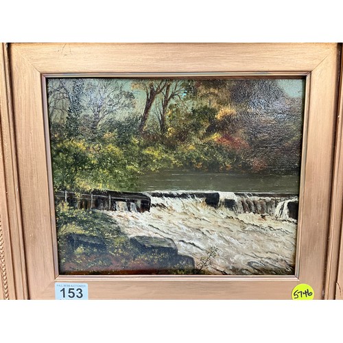 153 - GILT FRAMED OILS ON BOARD (RIVER SCENE) 20” x 18”