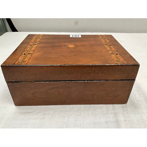 161 - VICTORIAN MAHOGANY INLAID JEWELLERY BOX H5” W12” D9”