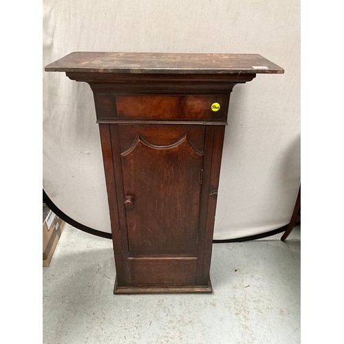 166 - VICTORIAN MAHOGANY NARROW WALL CABINET WITH SHELVED INTERIOR (MADE FROM GRANDFATHER CLOCK CASE) H38”... 