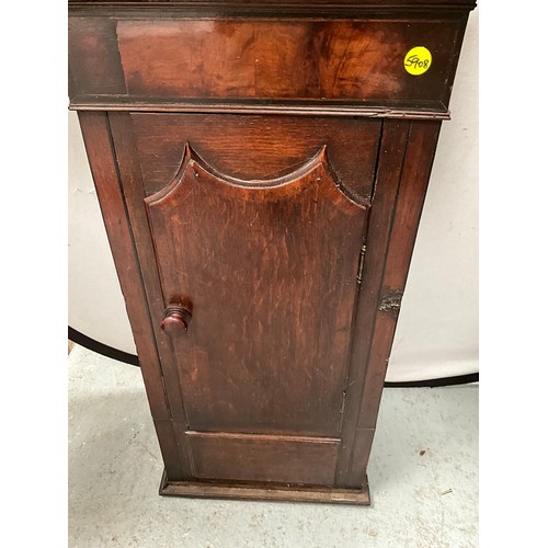 166 - VICTORIAN MAHOGANY NARROW WALL CABINET WITH SHELVED INTERIOR (MADE FROM GRANDFATHER CLOCK CASE) H38”... 