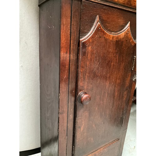 166 - VICTORIAN MAHOGANY NARROW WALL CABINET WITH SHELVED INTERIOR (MADE FROM GRANDFATHER CLOCK CASE) H38”... 